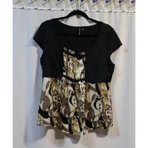 Essentials by Milano Size Large Black and Tan Cinches Blouse